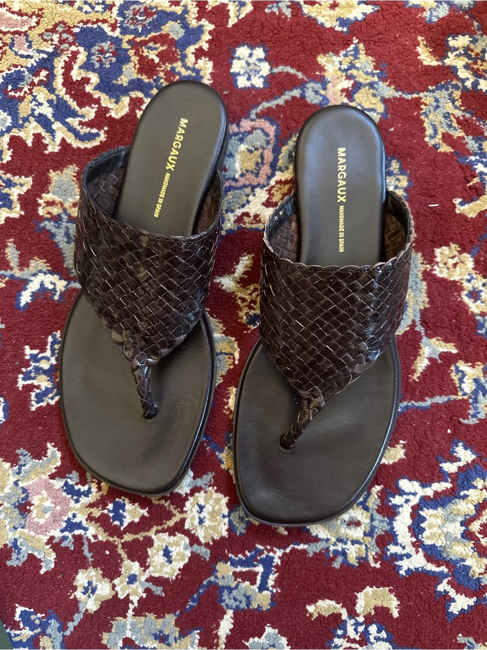 Margaux Brown Espresso Deia Woven Leather Thong Sandals